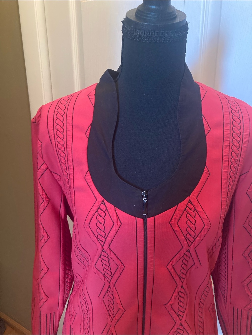 Red Embroidered Zip Front Jacket - Picture 2 of 4